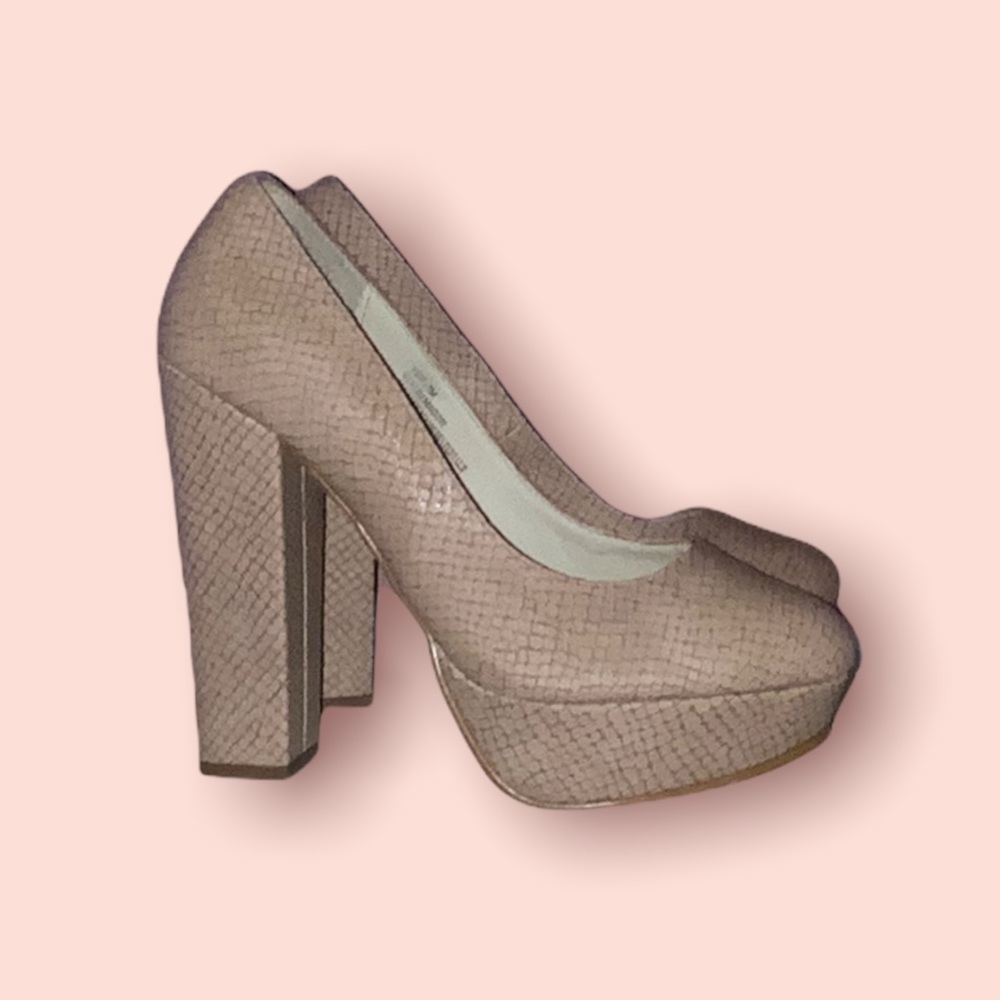 Cream colored snake print platform heels